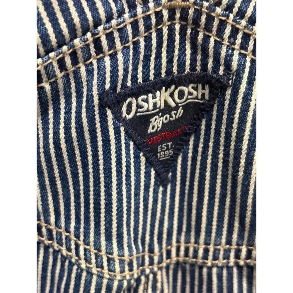 OshKosh B'gosh Blue White Pinstripe Denim Overalls Baby Toddler Size 2T
